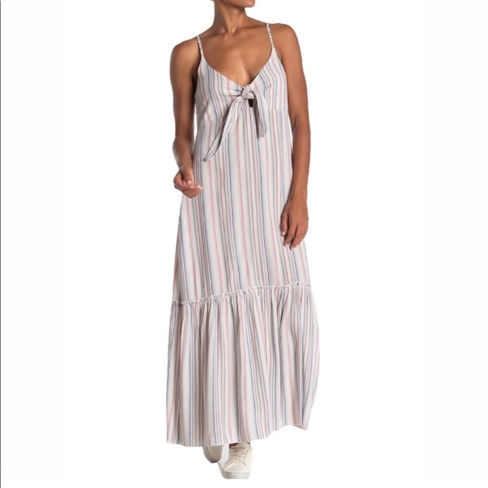 Elan Maxi Dress Tie Bow Front Keyhole Strappy Stripes Summer Spring Rayon